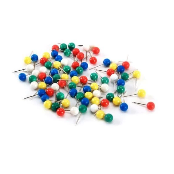 נעצים צבעוניים ראש פלסטיק כדורי למפות - כמות 100 יחידות